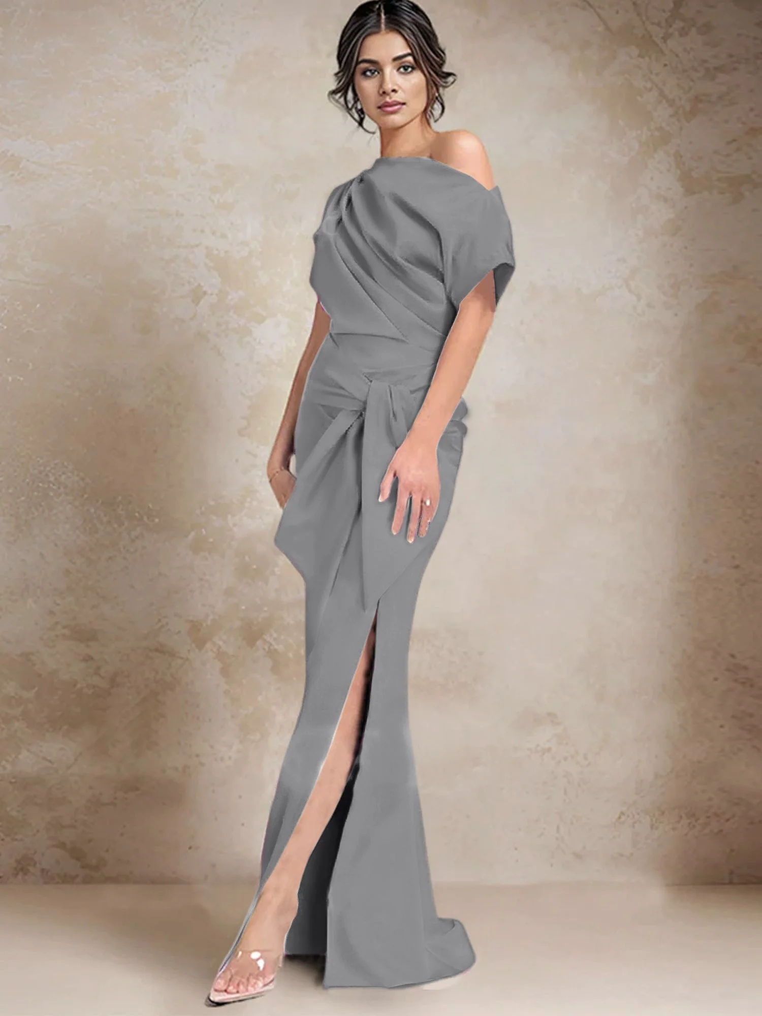 Trumpet/Mermaid One-Shoulder Mother of the Bride Dresses with Split Side - Image 92