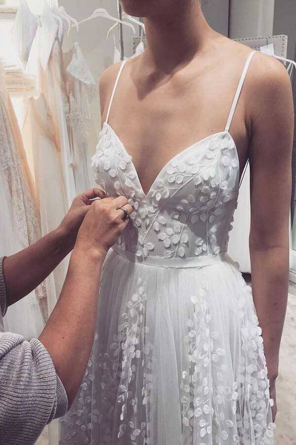 Tulle A-line Lace Appliqued Spaghetti Straps Wedding Dress, Wedding Gown - Image 2