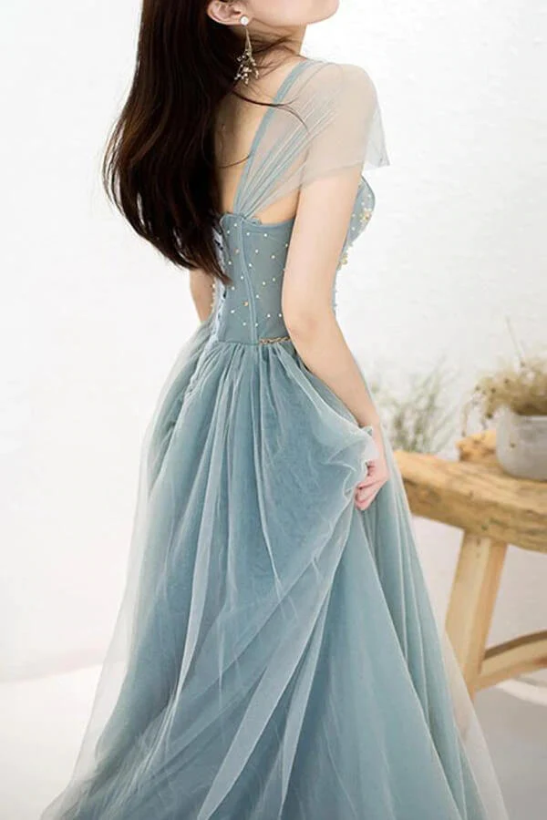 Tulle A-Line Off-the-Shoulder Beaded Prom Dresses, Long Formal Dress, MP679 - Image 3