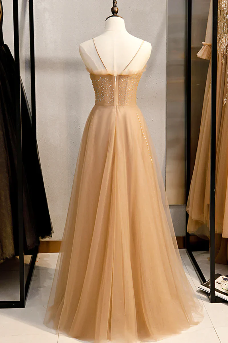 Tulle Beaded Sweetheart Party Dress A-line Tulle Floor Length Prom Dress - Image 3