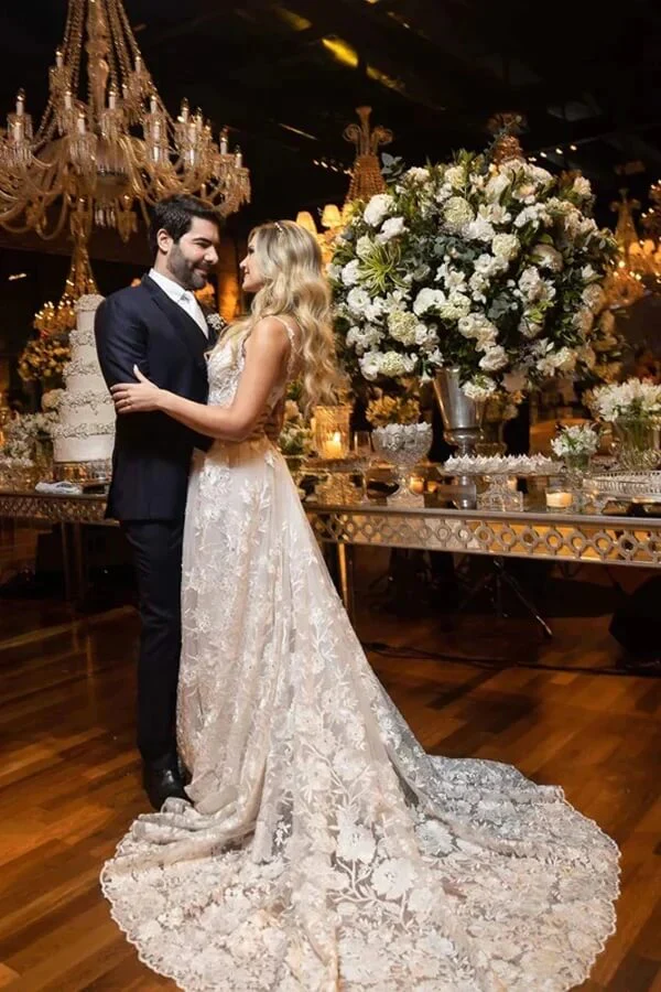 Tulle Lace A-line Wedding Dresses With Court Train, Wedding Gowns - Image 3