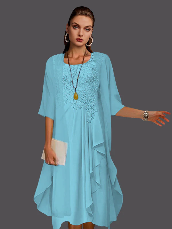 Two Piece A-Line Chiffon Lace Sleeveless Jacket Dresses with Pleats Appliques - Image 17
