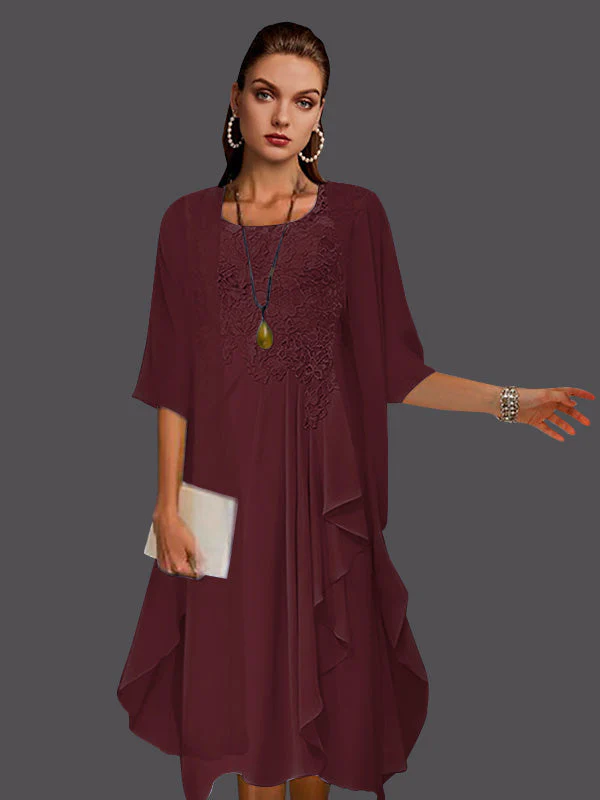 Two Piece A-Line Chiffon Lace Sleeveless Jacket Dresses with Pleats Appliques - Image 59
