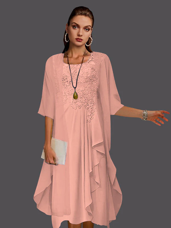 Two Piece A-Line Chiffon Lace Sleeveless Jacket Dresses with Pleats Appliques - Image 60