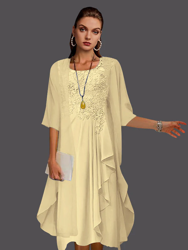 Two Piece A-Line Chiffon Lace Sleeveless Jacket Dresses with Pleats Appliques - Image 62