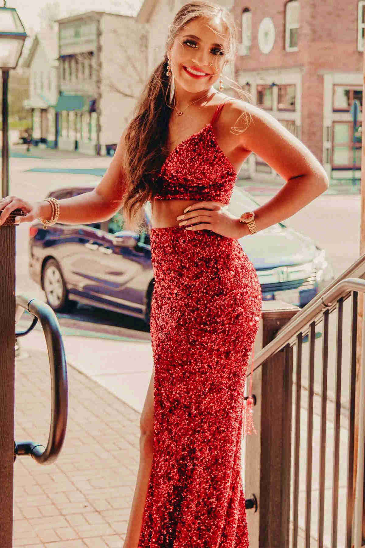 Two Piece Mermaid Sequins Prom Dress with Slit - Image 5