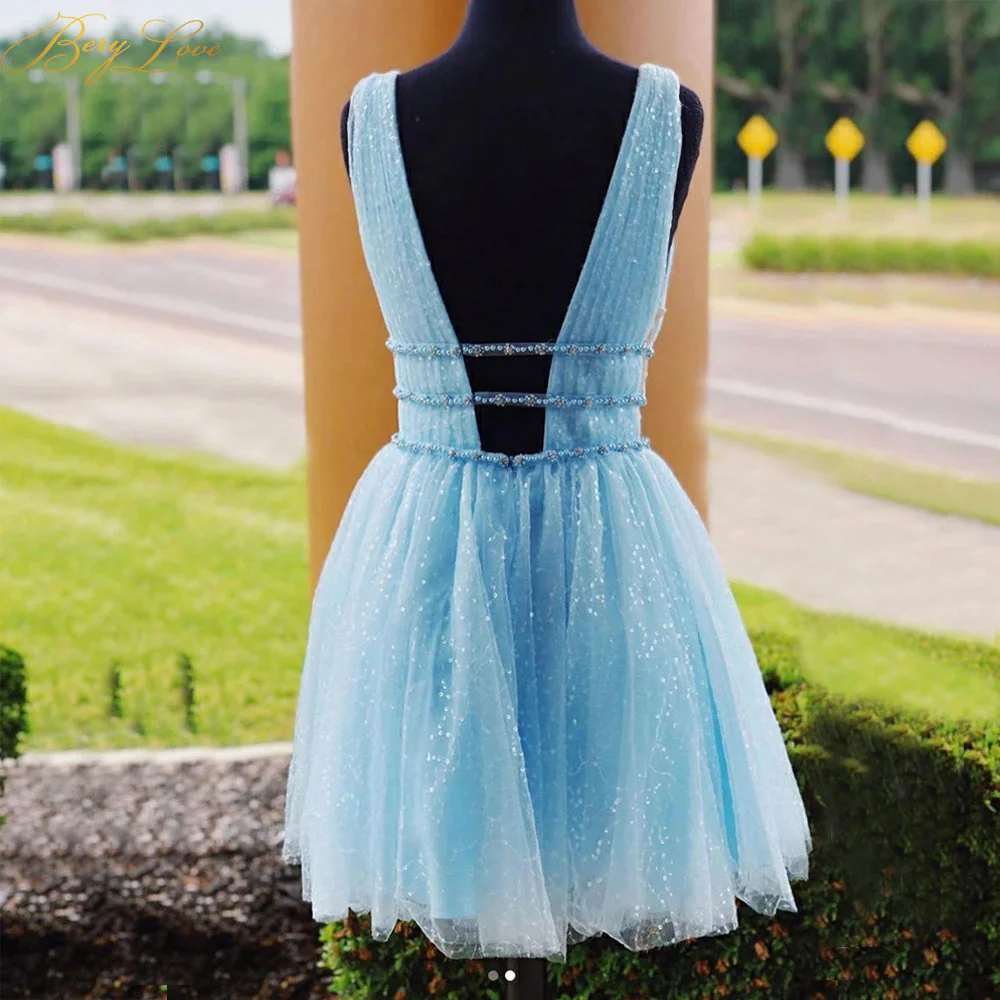 A Line Tulle V Neck Homecoming Dress With Beading - Image 4