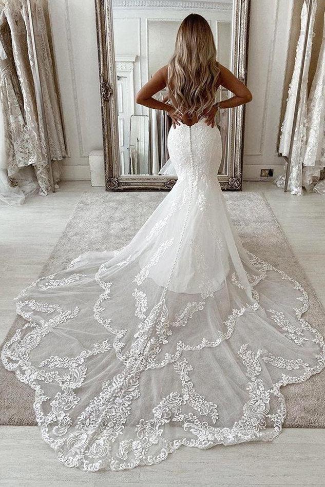 V-neck Sleeveless Appliques Lace Mermaid Floor-length Wedding Dresses - Image 2