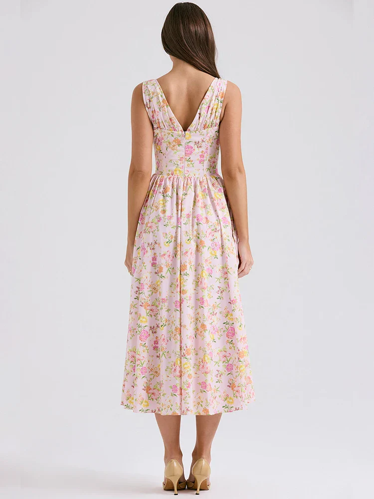 Waist Wrap Print A-line Vacation Dress - Image 6