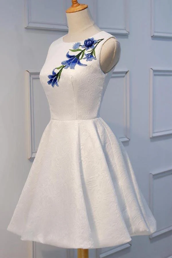 White Lace Applique Short Prom Dresses Homecoming Dresses PD160 - Image 2