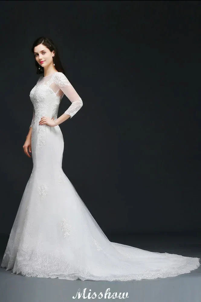White Lace Mermaid Jewel Wedding Dress - Image 3