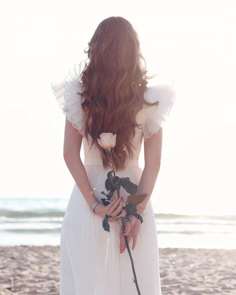 Chiffon Ruffless Sleeves V-Neck Summer Beach Wedding Dress - Image 2