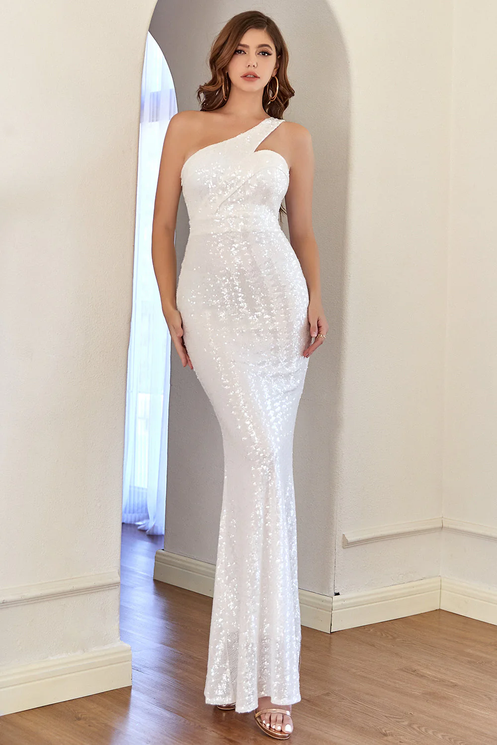 One Shoulder Sequins Mermaid Prom Dress - Image 5