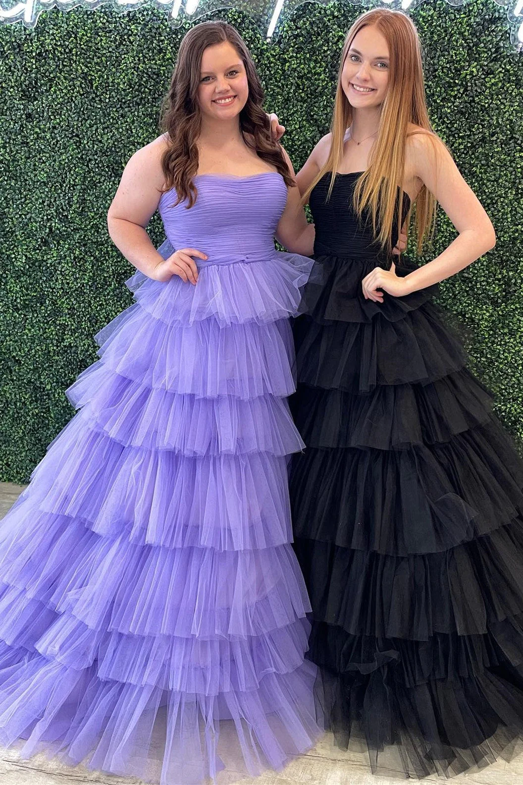 A-Line Strapless Tiered Tulle Prom Dress with Ruffles - Image 3
