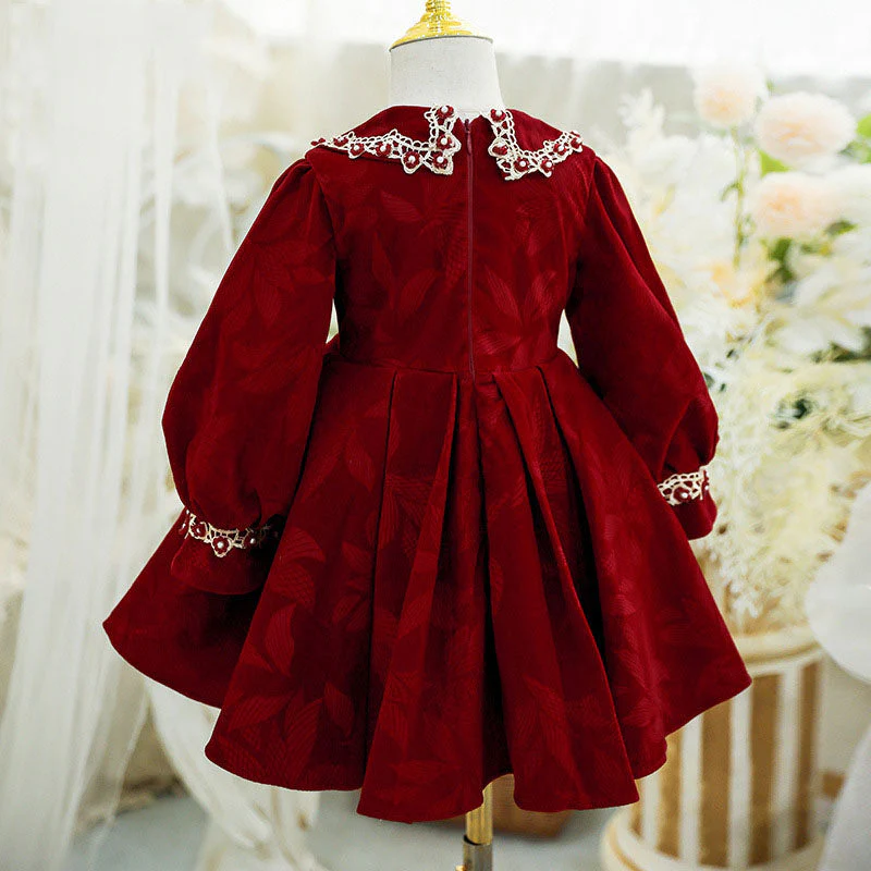 Girl Christmas Dress Baby Girl Dress Toddler Winter Doll Collar Red First Communion Princess Dress - Image 3