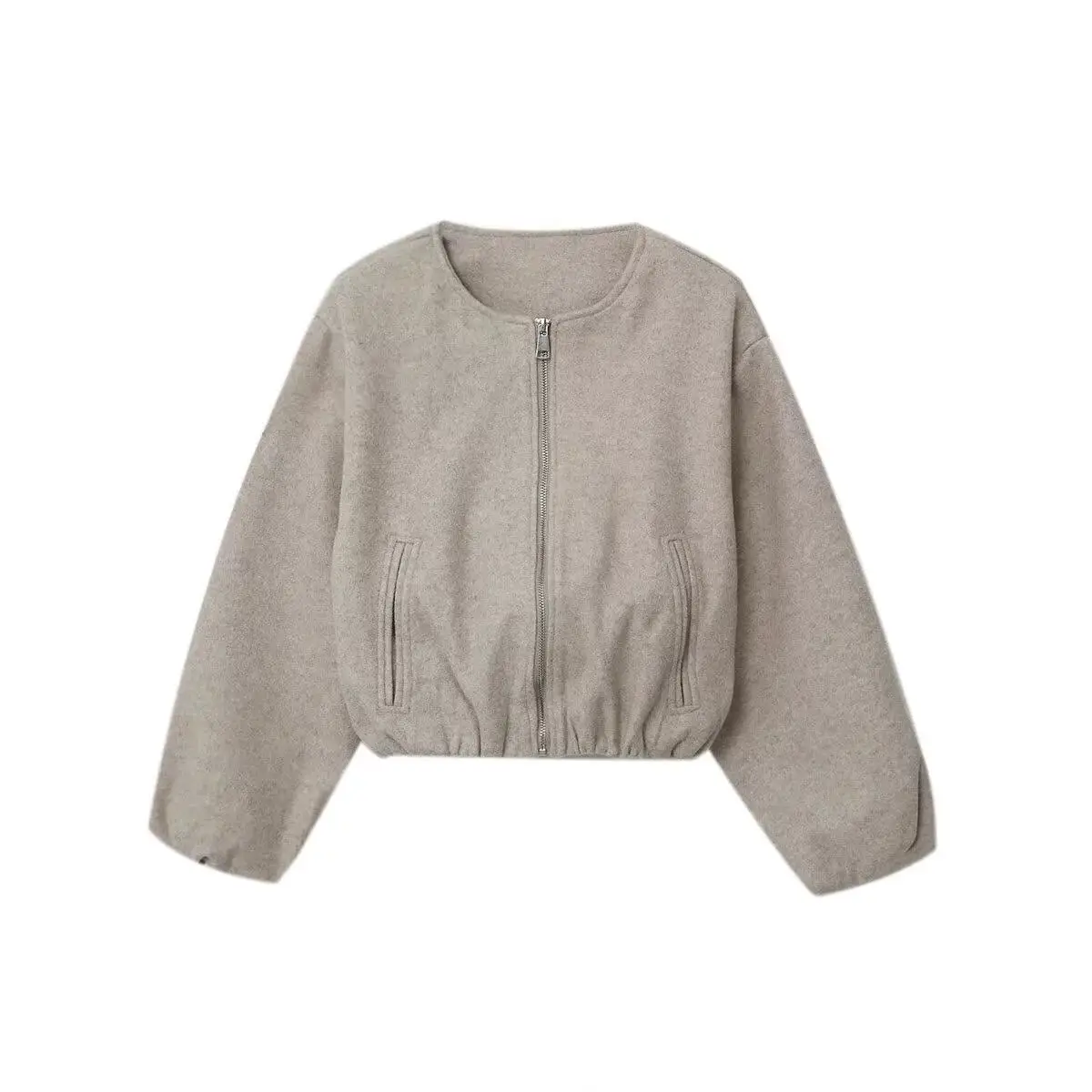 Women Coat Female Women Retro Round Neck Long Sleeve Elastic Hem Zipper Soft Bomber Jacket Ladies Fashion Autumn Winter Jacket - Image 9