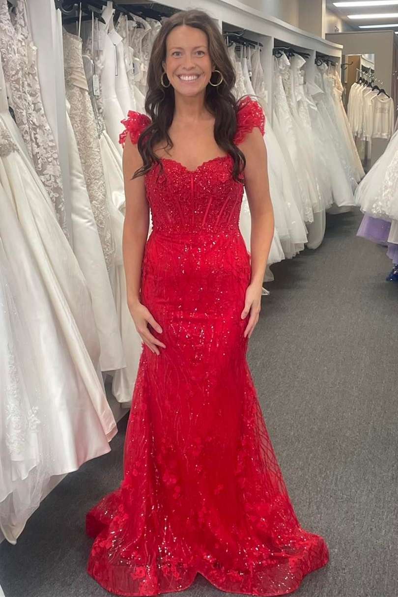 Ruffle Straps 3D Flower Mermaid Long Prom Dress - Image 5