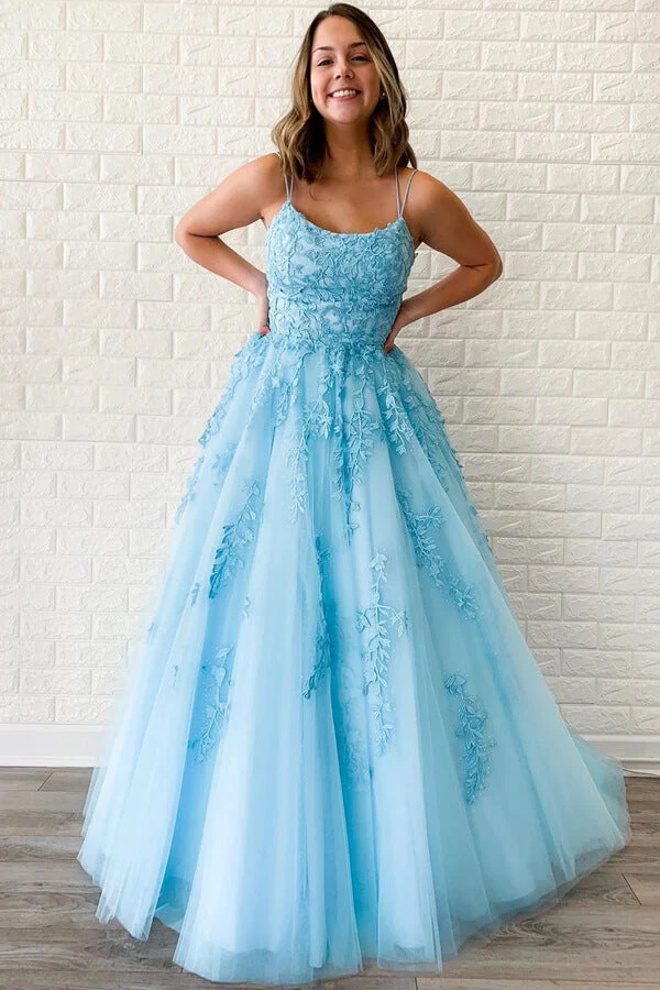 Yellow Tulle Spaghetti Straps Scoop A-Line Prom Dresses with Appliques, MP628 - Image 4
